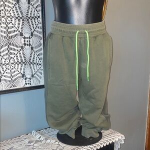 Nike Kids Olive Green Sweatpants with Neon Green Drawstring